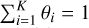 $\sum _{i = 1}^K{\theta _i} = 1$