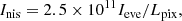 $$ \begin{aligned} I_{\rm nis} = 2.5 \times 10^{11} I_{\rm eve}/L_{\rm pix}, \end{aligned} $$
