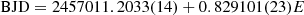 $$ \begin{aligned} \text{ BJD}=2457011.2033(14)+0.829101(23)E \end{aligned} $$