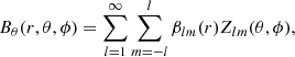 $$ \begin{aligned}&B_{\theta }(r,\theta ,\phi ) = \sum _{l=1}^{\infty }\sum _{m=-l}^{l}\beta _{lm}(r)Z_{lm}(\theta ,\phi ), \end{aligned} $$
