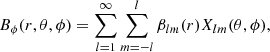 $$ \begin{aligned}&B_{\phi }(r,\theta ,\phi ) = \sum _{l=1}^{\infty }\sum _{m=-l}^{l}\beta _{lm}(r)X_{lm}(\theta ,\phi ), \end{aligned} $$