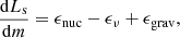 $$ \begin{aligned} \frac{\mathrm{d}L_{\rm s}}{\mathrm{d}m}=\epsilon _{\rm nuc}-\epsilon _{\nu }+\epsilon _{\rm grav}, \end{aligned} $$