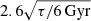 $ 2.6\sqrt{\tau/6 \rm\,{Gyr}} $