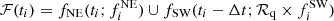 $ \mathcal{F}(t_i) = f_{\rm NE}(t_i; f_i^{\rm NE}) \cup f_{\rm SW}(t_i-\Delta t; \mathcal{R}_{\rm q} \times f_i^{\rm SW}) $