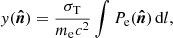 $$ \begin{aligned} { y}(\boldsymbol{\hat{n}}) = \frac{\sigma _{\rm T} }{m_{\rm e} {c}^2} \int P_{\rm e}(\boldsymbol{\hat{n}}) \, \mathrm{d} l, \end{aligned} $$