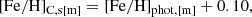 $$ \begin{aligned} \mathrm{[Fe/H]_{C,s[m]} = [Fe/H]_{phot,[m]} +0.10}, \end{aligned} $$