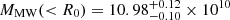 $ M_{\mathrm{MW}}( < R_0)= 10.98^{+0.12}_{-0.10}\times10^{10} $