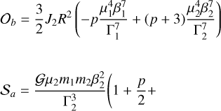 ${{\cal O}_b} = {3 \over 2}{J_2}{R^2}\,\left( { - p{{\mu _1^4\beta _1^7} \over {{\rm{\Gamma }}_1^7}} + \left( {p + 3} \right){{\mu _2^4\beta _2^7} \over {{\rm{\Gamma }}_2^7}}} \right)$