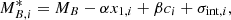 $$ \begin{aligned} M_{B, i}^* = M_B - \alpha x_{1, i} + \beta c_i + \sigma _{\mathrm{int}, i}, \end{aligned} $$