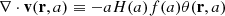 $$ \begin{aligned} \mathbf \nabla \cdot \mathbf v (\mathbf r , a) \equiv - aH(a) f(a) \theta (\mathbf r , a) \end{aligned} $$