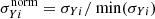 $ \sigma^{\mathrm{norm}}_{Yi}=\sigma_{Yi}/\text{ min}(\sigma_{Yi}) $