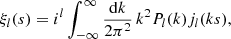 $$ \begin{aligned} \xi _l(s)=i^l\int _{-\infty }^\infty \frac{\mathrm{d}k}{2\pi ^2}\,k^2P_l(k)j_l(ks), \end{aligned} $$
