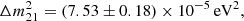 $$ \begin{aligned}&\Delta m_{21}^2 = (7.53\pm 0.18)\times 10^{-5}\,\mathrm{eV} ^2,\end{aligned} $$