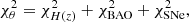 $$ \begin{aligned} \chi _{\theta }^{2}=\chi _{H(z)}^2+\chi _{\rm BAO}^2+\chi _{\rm SNe}^2, \end{aligned} $$