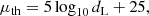 $$ \begin{aligned} \mu _{\rm th}=5\log _{10} d_{\mathrm{L} } +25, \end{aligned} $$