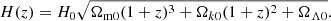 $$ \begin{aligned} H(z)=H_{0} \sqrt{\Omega _{\rm m0}(1+z)^{3}+\Omega _{k0}(1+z)^{2}+\Omega _{\Lambda 0}} . \end{aligned} $$