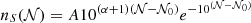 $$ \begin{aligned} n_S(\mathcal{N} )=A10^{(\alpha +1)(\mathcal{N} -\mathcal{N} _0)}e^{-10^{(\mathcal{N} -\mathcal{N} _0)}} \end{aligned} $$