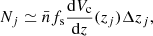 $$ \begin{aligned} N_j \simeq \bar{n}f_{\rm s}\frac{\mathrm{d}V_{\rm c}}{\mathrm{d}z}(z_j)\Delta z_j, \end{aligned} $$