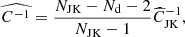 $$ \begin{aligned} {\widehat{{C}^{-1}}} = \frac{N_{\rm JK} - N_{\rm d} - 2}{N_{\rm JK} - 1} \widehat{C}^{-1}_{\rm JK}, \end{aligned} $$