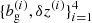 $ \{b_{\mathrm{g}}^{(i)}, \delta z^{(i)}\}_{i=1}^{4} $