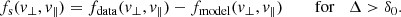 $$ \begin{aligned} f_{\rm s} (v_{\perp },v_{\parallel }) = f_{\rm {data}}(v_{\perp },v_{\parallel }) - f_{\rm {model}}(v_{\perp },v_{\parallel }) \;\;\;\;\;\;\; \mathrm {for} \;\;\; \Delta > \delta _0. \end{aligned} $$