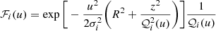 $$ \begin{aligned} \mathcal{F} _{i}(u) = \exp \bigg [-\frac{u^{2}}{2\sigma ^{2}_{i}}\Bigg (R^{2}+\frac{z^2}{\mathcal{Q} ^{2}_{i}(u)}\Bigg )\bigg ]\frac{1}{\mathcal{Q} _{i}(u)} \end{aligned} $$