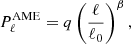 $$ \begin{aligned} P_{\ell }^{\mathrm{AME} } = q\left(\frac{\ell }{\ell _0}\right)^\beta , \end{aligned} $$