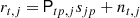 $$ \begin{aligned} r_{t,j}=&\,\mathsf P _{tp,j}s_{jp}+n_{t,j} \end{aligned} $$