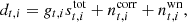 $$ \begin{aligned} d_{t, i} = g_{t, i} s_{t, i}^{\mathrm{tot} } + n_{t, i}^{\mathrm{corr} } + n_{t, i}^{\mathrm{wn} }, \end{aligned} $$