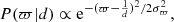 $$ \begin{aligned} P( {\varpi }|d) \propto \mathrm{e}^{ - ({\varpi } - \frac{1}{d} ) ^{2}/2 \sigma _{\varpi } ^{2} }, \end{aligned} $$