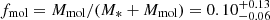 $ {f}_\mathrm{{mol}}=M_\mathrm{{mol}}/(M_*+M_\mathrm{{mol}})=0.10_{-0.06}^{+0.13} $