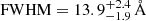 $ \mathrm{FWHM}=13.9_{-1.9}^{+2.4}\,\AA $