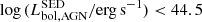 $ \log\,(L_\mathrm{{bol,AGN}}^\mathrm{{SED}}/\rm{erg\,s^{-1}}) < 44.5 $