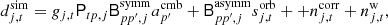 $$ \begin{aligned} d_{j,t}^{\mathrm{sim} }&= g_{j,t}\mathsf P _{tp,j} \mathsf{B }^{\mathrm{symm} }_{pp^\prime ,j} a^\mathrm{cmb} _{p^\prime } + \mathsf{B }^{\mathrm{asymm} }_{pp^\prime ,j} s^{\mathrm{orb} }_{j,t} + + n^{\mathrm{corr} }_{j,t} + n^{\mathrm{w} }_{j,t}, \end{aligned} $$