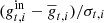 $ (g^{\mathrm{in}}_{t, i} - \overline{g}_{t, i}) / \sigma_{t, i} $