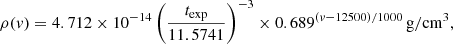 $$ \begin{aligned} \rho (v)=4.712 \times 10^{-14} \left(\frac{t_{\rm exp}}{11.5741}\right) ^{-3} \times 0.689^{(v-12500) / 1000}\, \mathrm{g/cm}^{3}, \end{aligned} $$