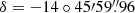 $ \delta = -14\circ45\prime59{{\overset{\prime\prime}{.}}}96 $