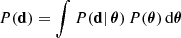 $$ \begin{aligned} P(\mathbf d )= \int P(\mathbf d \vert \, \boldsymbol{\theta }) \, P(\boldsymbol{\theta }) \, \mathrm{d} \boldsymbol{\theta } \end{aligned} $$
