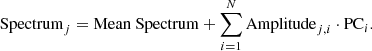 $$ \begin{aligned} \mathrm{Spectrum}_j = \mathrm{Mean~Spectrum} + \sum _{i=1}^{N} \mathrm{Amplitude}_{j,i} \cdot \mathrm{PC}_i. \end{aligned} $$