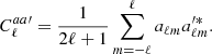 $$ \begin{aligned} C_\ell ^{aa\prime } = \frac{1}{2\ell +1}\sum _{m=-\ell }^\ell a_{\ell m}a_{\ell m}^{\prime *}. \end{aligned} $$