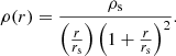 $$ \begin{aligned} \rho (r) = \frac{\rho _{\rm s}}{\left(\frac{r}{{r_{\rm s}}}\right)\left(1+\frac{r}{{r_{\rm s}}}\right)^2}. \end{aligned} $$