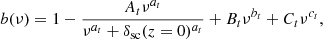 $$ \begin{aligned} b(\nu ) = 1-\frac{A_t\nu ^{a_t}}{\nu ^{a_t}+\delta _{\rm sc}(z=0)^{a_t}}+B_t\nu ^{b_t}+C_t\nu ^{c_t}, \end{aligned} $$