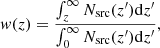 $$ \begin{aligned} { w}(z) = \frac{\int ^{\infty }_{z}N_{\mathrm{src} }(z^{\prime })\mathrm{d}z^{\prime }}{\int ^{\infty }_{0}N_{\mathrm{src} }(z^{\prime })\mathrm{d}z^{\prime }}, \end{aligned} $$