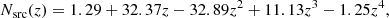 $$ \begin{aligned} N_{\mathrm{src} }(z) = 1.29 + 32.37z - 32.89z^{2} + 11.13z^{3} - 1.25z^{4}, \end{aligned} $$