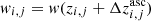 $ \mathit{w}_{i,j} = \mathit{w}(z_{i,j}+\Delta z^{\mathrm{asc}}_{i,j}) $