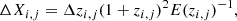$$ \begin{aligned} \Delta X_{i,j} = \Delta z_{i,j}(1 + z_{i,j})^2E(z_{i,j})^{-1}, \end{aligned} $$