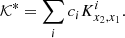 $$ \begin{aligned} \mathcal{K} ^* = \sum _i c_i K^i_{x_2, x_1}. \end{aligned} $$