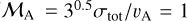 ${{\cal M}_{\rm{A}}} = {3^{0.5}}{{{\sigma _{{\rm{tot}}}}} \mathord{\left/ {\vphantom {{{\sigma _{{\rm{tot}}}}} {{\upsilon _{\rm{A}}} = 1}}} \right. \kern-\nulldelimiterspace} {{\upsilon _{\rm{A}}} = 1}} $