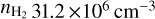 ${n_{{{\rm{H}}_2}}}\,31.2 \times {10^6}\,{\rm{c}}{{\rm{m}}^{ - 3}}$