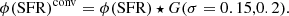 $$ \begin{aligned} \phi (\mathrm{SFR})^{\mathrm{conv} } = \phi (\mathrm{SFR}) \star G(\sigma =0.15,0.2) .\end{aligned} $$